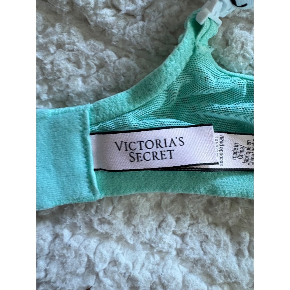 Victoria's‎ Secret Mint Green Floral Lace Wireless T-Shirt Bra Logo Straps 34D - Picture 3 of 4